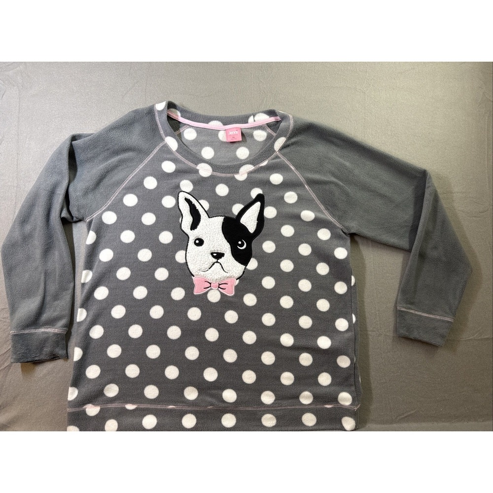 Jenni Intimates Soft French Bulldog Sweatshirt Style Sz XL Gray & pink Polka Dot